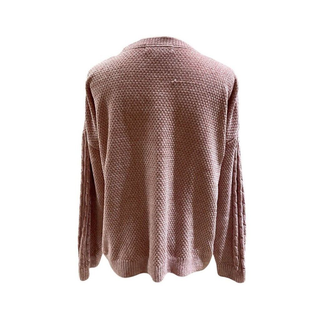 Pink Rose Chenile Sweater Women Soft Velvet Crew Neck Pullover Blush Pink Sz L - Picture 9 of 9